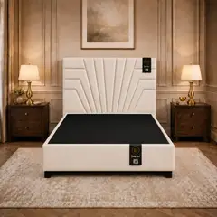 BARAKA HOME - CAMA TAPIZADA LUCERNA + BOX TARIMA ENCAJONADO 1.5 PLZ - BEIGE CLARO