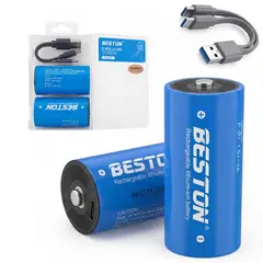 BESTON - Kit de Pilas Recargables Tipo D Litio USB-C 1.5V 7200mWh 4200mAh Pack x2