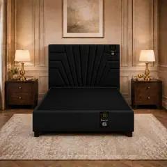 BARAKA HOME - CAMA TAPIZADA LUCERNA + BOX TARIMA ENCAJONADO 1.5 PLZ - NEGRO