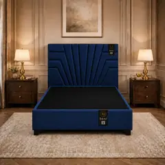 BARAKA HOME - CAMA TAPIZADA LUCERNA + BOX TARIMA ENCAJONADO 1.5 PLZ - AZUL MARINO
