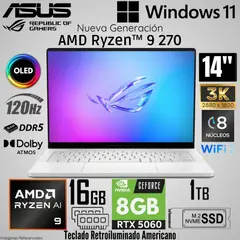 ASUS - Laptop ROG ZEPHYRUS G14 AMD Ryzen 9 270 16GB RAM 1TB SSD RTX 5060-8GB 14" 3K OLED 120Hz