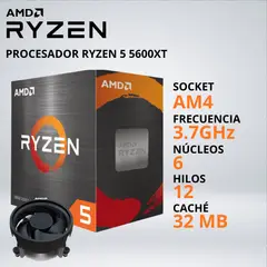 RYZEN - PROCESADOR 5 5600XT 3.7/4.7GHz 32MB AM4 INCLUYE FAN-COOLER - 040680