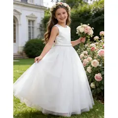 ARELYS - Vestido Niña Blanco Primera Comunión Bautizo Talla 16