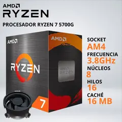 RYZEN - PROCESADOR 7 5700G 3.8/4.6GHz 16MB AM4 GRAFICOS RADEON INCLUYE FAN-COOLER - 029863