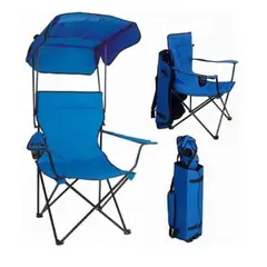 GENERICO - Silla Plegable Camping Con Toldo Y Portavaso - Color Azul Marino