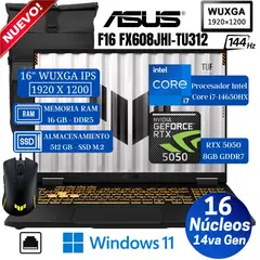 ASUS - Laptop Tuf F16 FX608JHI-TU312 16” WUXGA, Core i7-14650HX, Ram 16GB, SSD 512GB, RTX 5050, Win 11