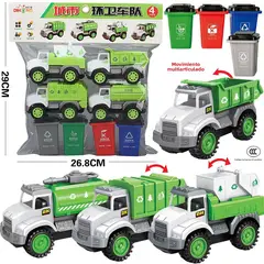 TIOZONEY - Set de Camiones de Juguete + Tachos de Basura