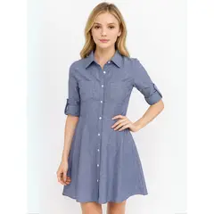 MARTINELA - Vestido Camisero Corto de Denim Ligero con Corte en A