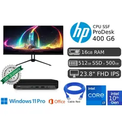 HP - Mini PC 400 G6 I7 10ma 16GB RAM 512GB SSD Reacondicionada + 1TB HDD + Monitor Led Nuevo 24".