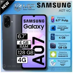 SAMSUNG - Celular Galaxy A07 6.7" Pulg. HD 4GB RAM 128GB Android 15 - Negro