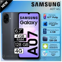 SAMSUNG - Celular Galaxy A07 4GB RAM 128GB 6.7" Pulg. HD Android 15 - Negro