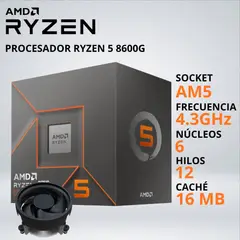 RYZEN - PROCESADOR 5 8600G 4.3/5.0 GHz 16MB AM5 GRAFICOS RADEON 760M FAN-COOLER - 036233