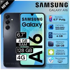 SAMSUNG - Celular Galaxy A16 6.7" Pulg. 4GB RAM 128GB Android 14 - Negro Azulado