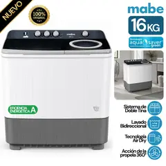 Mabe - Lavadora semiautomática de 16 kg blanca - LMD6124PBBB0