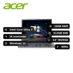 ACER - Laptop Aspire 14 AI A14-52M-74MZ Core Ultra 7-256V 16GB 512GB SSD Intel Arc 140V 14" (NX.J8KAL.002)