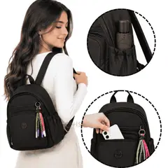 ROHS - Mochila Negra Para Mujer Compacta Con Bolsillos Laterales Y Correas Ajustables