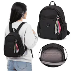 ROHS - Mochila Casual Negra Compacta Con Compartimentos, Bolsillo Frontal Y Correas Ajustables