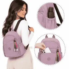 ROHS - Mochila Casual Rosa Compacta Con Compartimentos, Bolsillo Frontal Y Correas Ajustables