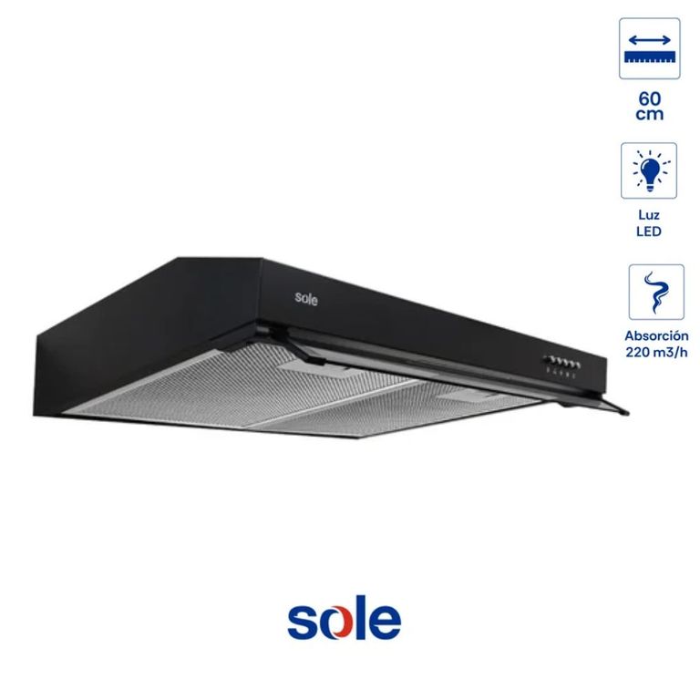 Campana Extractora TURE96CO 60 cm Alto Poder de Succión e iluminación Negro