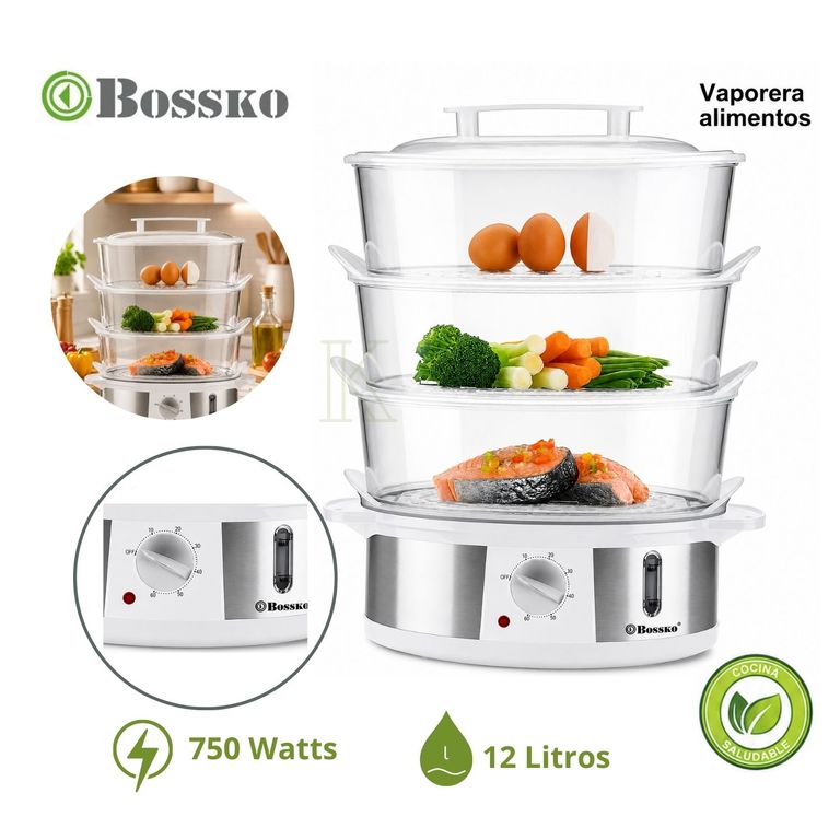 Vaporera de Alimentos de 12 Litros de 3 niveles