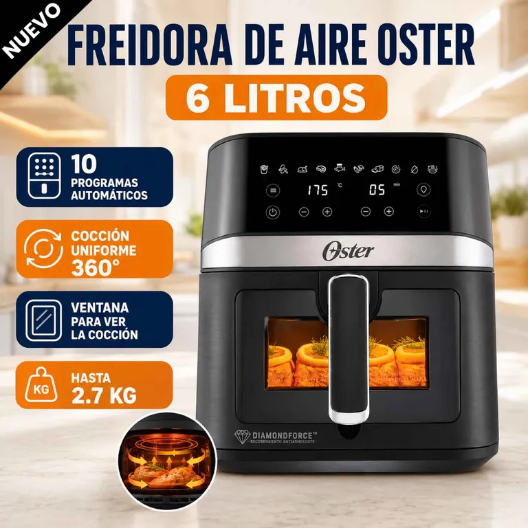 Freidora de Aire Digital Oster® con DiamondForce 6 Litros CKSTAF60WDDF