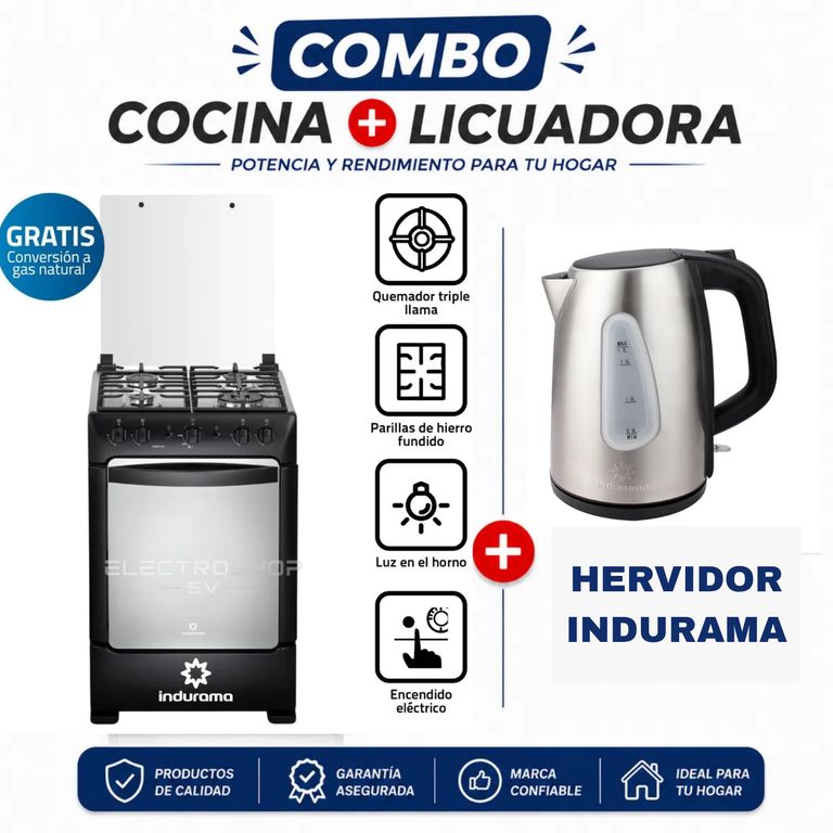 COCINA POMPEYA 4 HORNILLAS NEGRA + HERVIDOR