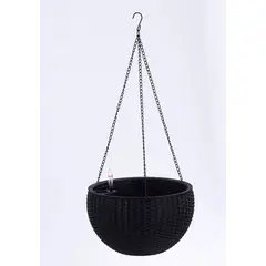 PLASTIMACETA - MACETA COLGANTE RATTÁN COLOR NEGRO DE PLÁSTICO - TAMAÑO JUMBO. LÍNEA DELUXE