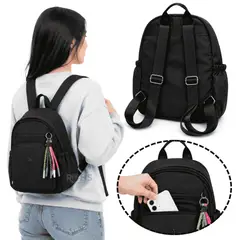 ROHS - Mochila Negra Para Mujer Compacta Con Bolsillos Laterales Y Correas Ajustables