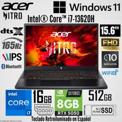 ACER - Laptop Nitro V 15 ANV15 Intel Core i7-13620H 16GB RAM 512GB SSD RTX 5050-8GB 15.6" FHD 165Hz