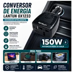 OEM - Conversor de Energía LANTUN OX1233 Inversor Inteligente 150W para Auto con USB y Salida Universal