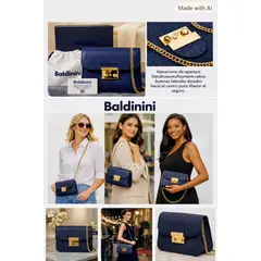GENERICO - CARTERA BANDOLERA BALDININI DE CUERO GENUINO AZUL /CADENA DORADA /CARTERA DE LUJO ITALIANA ORIGINAL