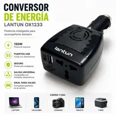 OEM - Conversor de Energía LANTUN OX1233 Inversor Inteligente 150W para Auto con USB y Salida Universal