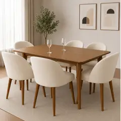 ALTO HOGAR - Juego De Comedor Jazmin 6 Sillas Crema - Madera Tornillo