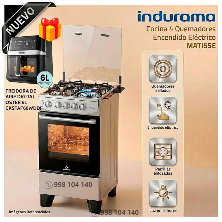 Cocina 4 Hornillas con Encendido Eléctrico Matisse + Freidora de Aire Oster 6L