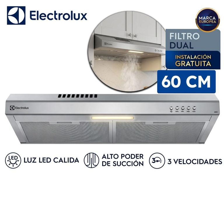 Campana Extractora 60 cm Alto Poder de Succión LED – DE6SS Acero Inoxidable