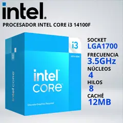 INTEL - PROCESADOR CORE i3-14100F LGA1700 3.5/4.7 GHz 12MB FAN-COOLER - 036236