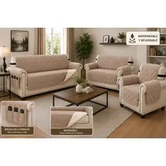 CASATEX - Protector de Mueble 3 - 2 -1 Impermeable y Reversible Beige