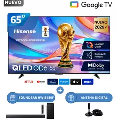 Hisense - Televisor Hi-QLE 65'' UHD 4K 65QD68SG Google TV 2026 + Ant + Soundbar Samsung HW-B450F