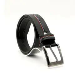 HOLM'S - CORREA DE CUERO CO27B CABALLERO NEGRO COSTURA ROJO, BLANCO Y AZUL