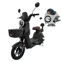 JEFF BIKE - BICIMOTO MODELO EVO 929 + COMBO MOTERO COLOR NEGRO 60KM AUTONOMIA CON BATERIA DE GRAFENO