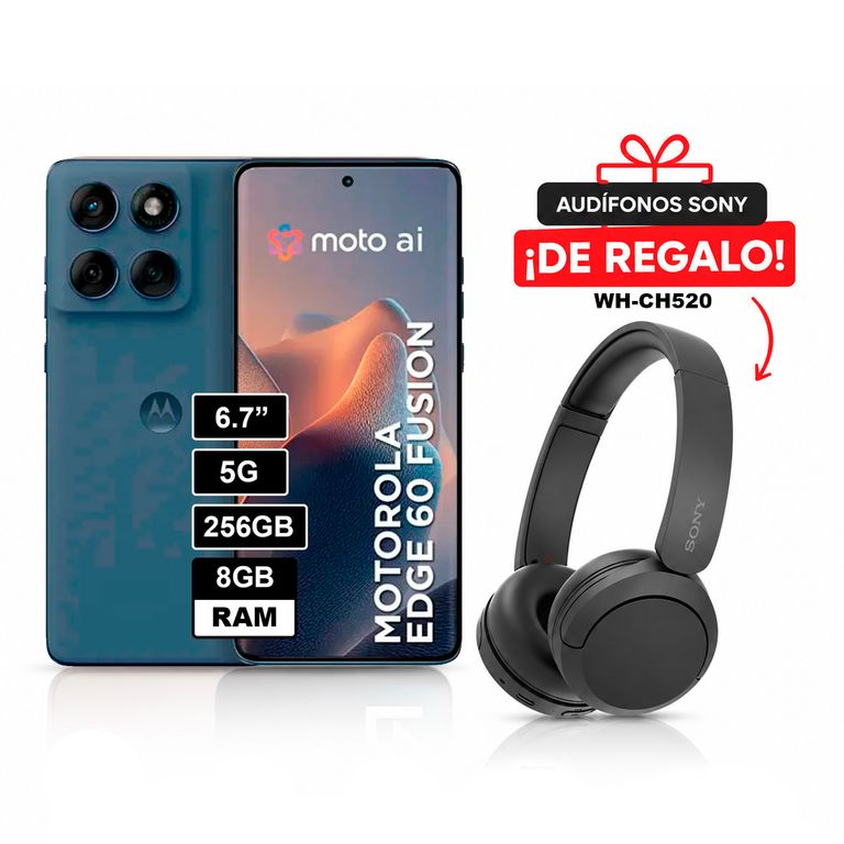 Moto Edge 60 fusión 8GB 256GB Azul + SONY WH-CH520 Negro