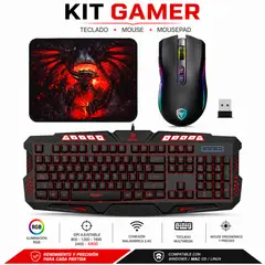 MICRONICS - Kit Gamer :Teclado Gamer Lumiere + Mouse Inalambrico Kripton + Pad Mouse