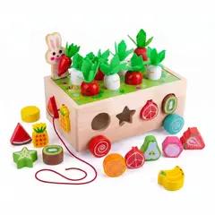 GENERICO - Carrito de Madera Didáctico Mi Primer Huerto Cosecha de Zanahorias
