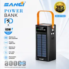 OEM - Power Bank SANCI SC-DY7552 80000mAh 65W PD Carga Rápida Solar con Pantalla Digital Calidad PREMIUM