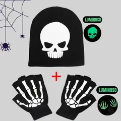 GENERICO - Beanie + Guantes Esqueleton Luminoso Halloween - Niños y Adultos