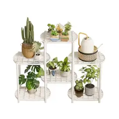 GENERICO - Portamacetero Organizador de Plantas de 3 Niveles para Interior y Exterior - Color Blanco