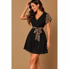 ANA RIVERO - Vestido Coctel Manga Corta Print