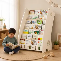 GENERICO - Biblioteca Infantil Organizador de Libros para Niños Estante Montessori Frontal Modelo Oso