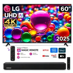 LG - Televisor 60 Ai Thinq Smart 4K UHD 60UA8050PSA con Control magic 2025 + Soubbar samsung