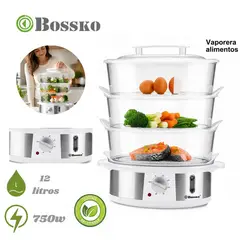 BOSSKO - Vaporera de Alimentos de 12 Litros de 3 niveles